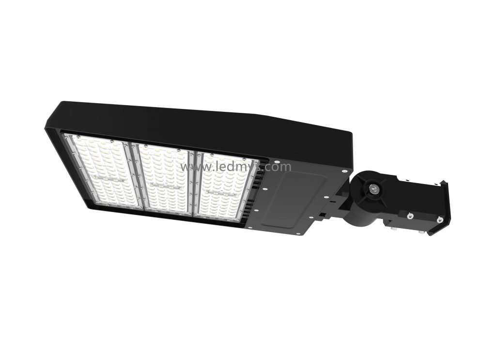 Series B 200W streetlight featuring high-efficiency LED modules and adjustable mounting arm