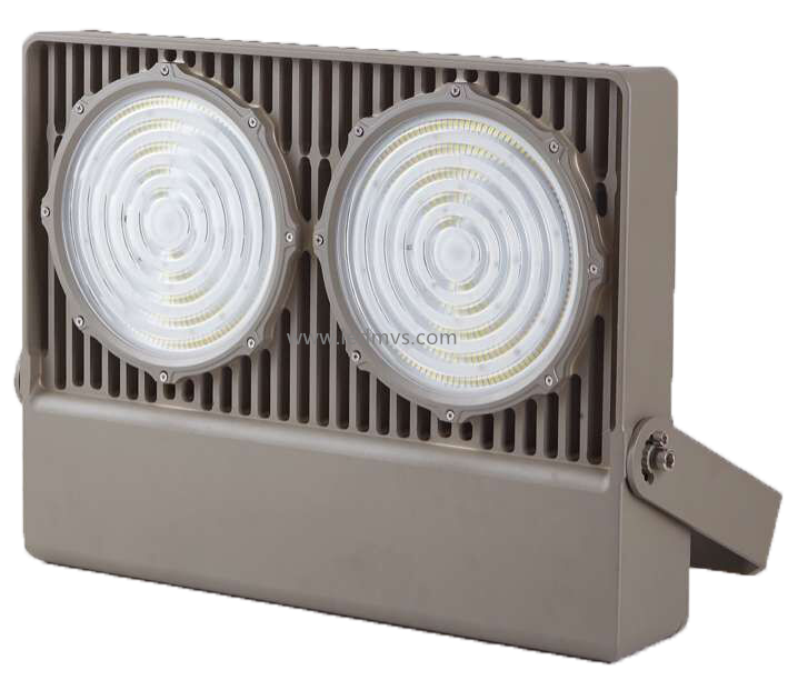 MVS-FL500E 500W LED floodlight with dual circular lens design for outdoor and architectural lighting projects