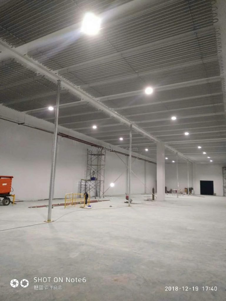 Industrial cold storage area illuminated by LED flood lights in South Korea