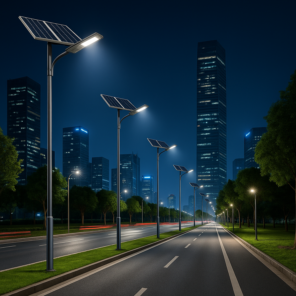 Modern solar LED street lights deployed in a smart city environment