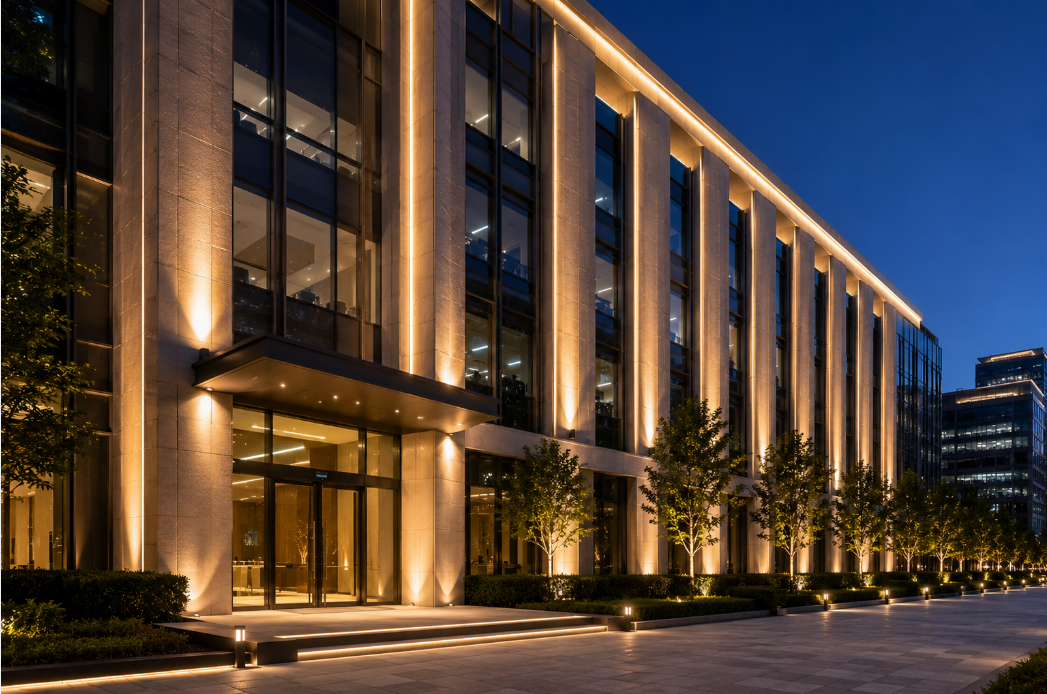 Office building facade lighting