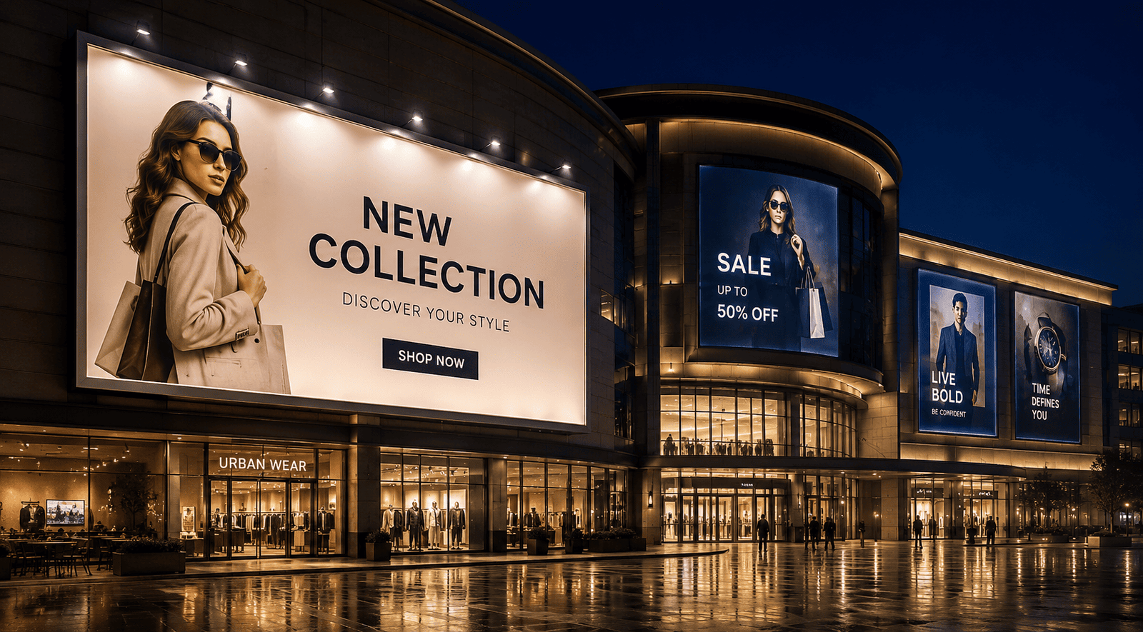 Shopping mall billboard lighting