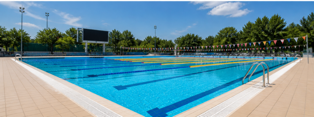 Outdoor Olympic swimming pool with LED lighting system for commercial sports and aquatic facilities