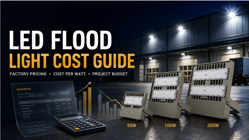 LED flood light cost guide with 50W, 100W and 200W industrial floodlights