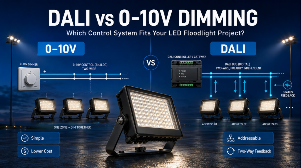 DALI vs 0-10V dimming systems for commercial LED floodlight projects