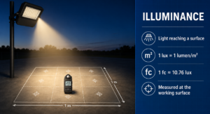 Illuminance measurement on a surface showing lux and foot-candle conversion