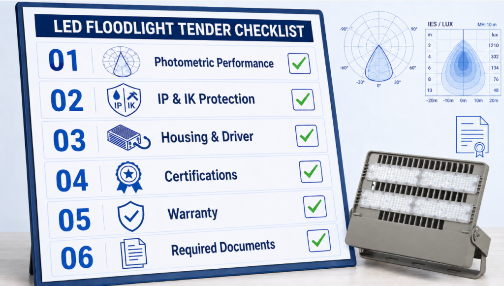 LED floodlight tender checklist with MVS modular project floodlight