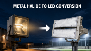 Metal halide floodlight replacement with a 500W LED stadium floodlight